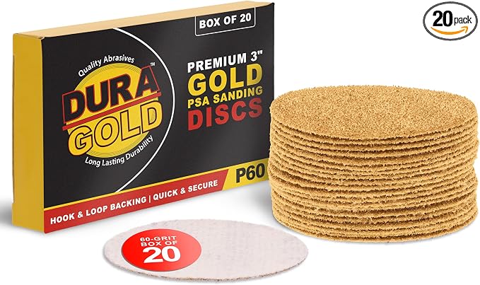 Dura-Gold - Premium - 60 Grit 3" Gold Hook & Loop Sanding Discs by Dura-Gold