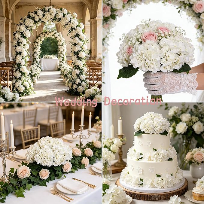 Kimura's Cabin 6pcs White Hydrangea Artificial Flowers Silk Fake Hydrangeas | - Image 5