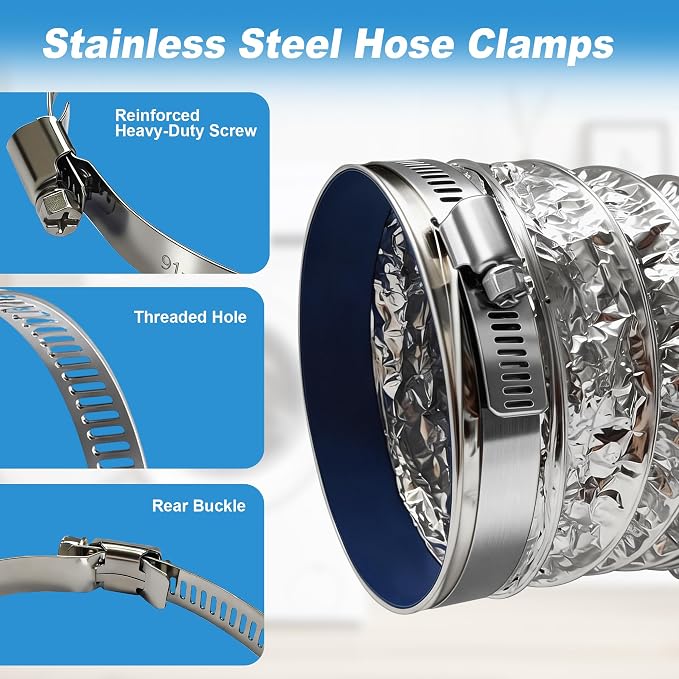 Stainless Steel Hose Clamps 2 Pack, Adjustable 3.7"-4.6" Worm Gear Hose Clamps - Image 3