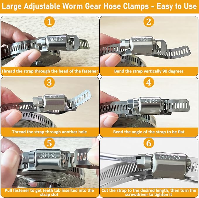 Hose Clamps Stainless Steel, Hose Clamp Assortment Kit, 32.81FT DIY Large - Image 3