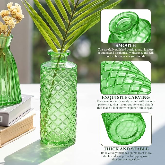 12 Pcs Green Bud Vases Set, Armber Small Vintage Glass Clear Bud Flower Vases - Image 5
