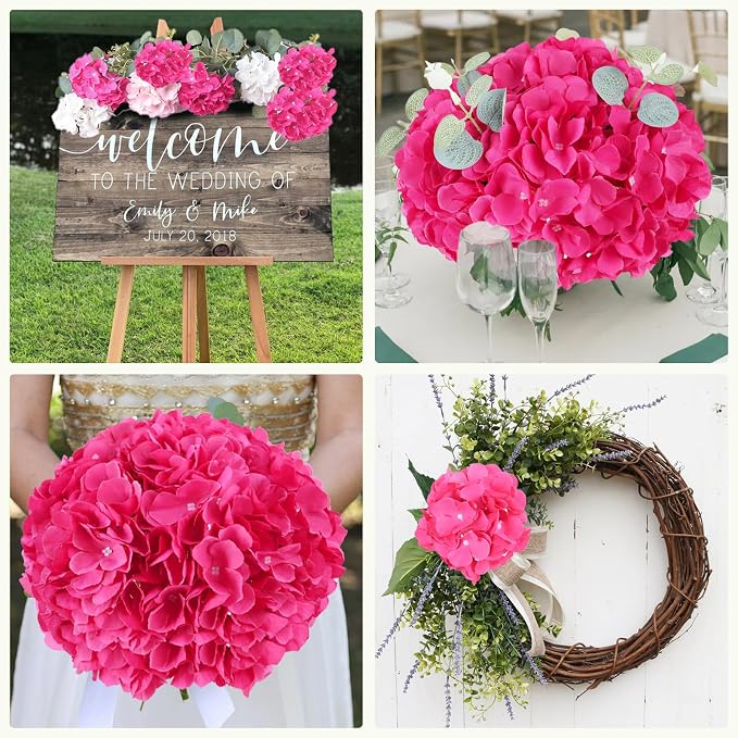 AVIVIHO 65pcs Fake Flowers Hot Pink Hydrangea Artificial Flowers Bulk Silk - Image 3