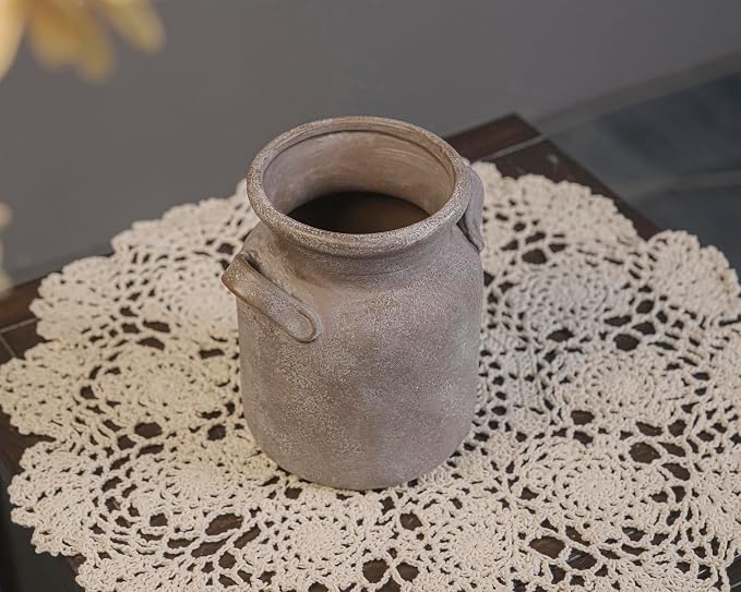 Quoowiit Ceramic Rustic Farmhouse Vase, Distressed Decorative Flower Vases - Image 2
