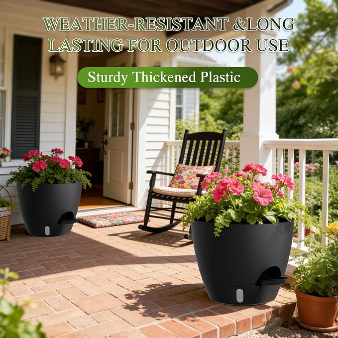 Self Watering Pots with Drainage Holes, 3 Pack 12/10/8 Inch Plant Pots with - Image 5
