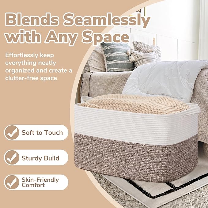 Goodpick Large Woven Rope Blanket Basket, Living Room, Bedroom & Nursery - Image 5