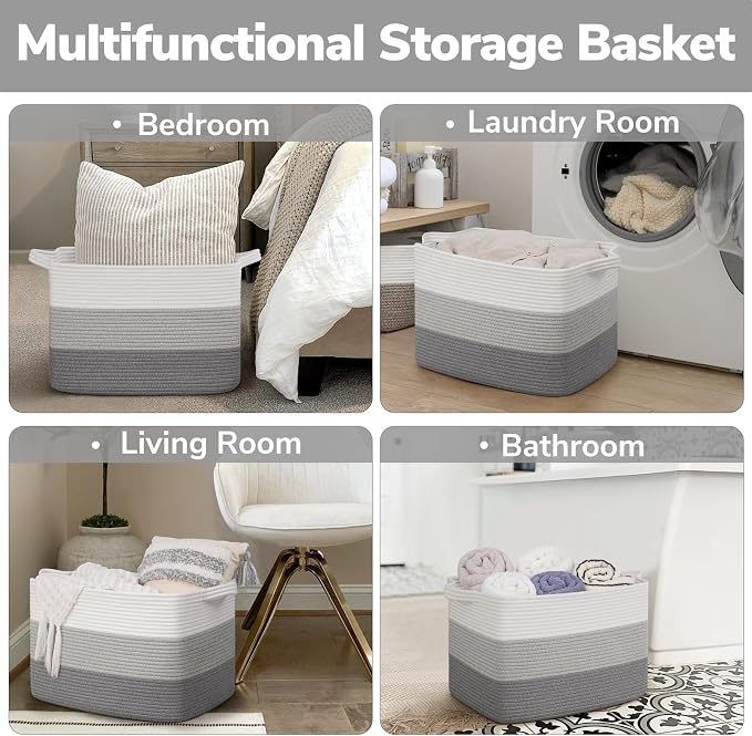 Goodpick 50L Large Woven Storage Basket, Gradient Gray | Stylish Gift Basket - Image 6