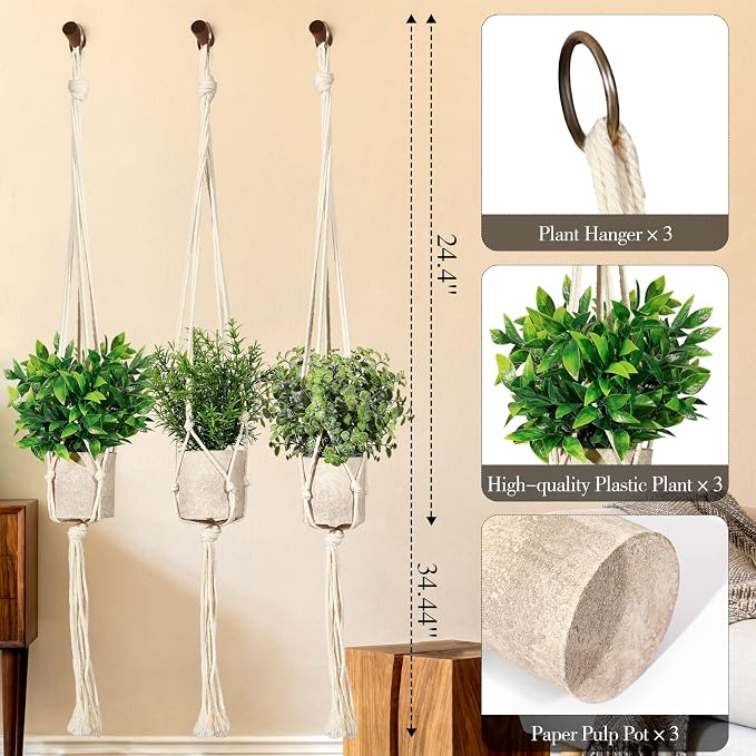 Artificial Plants 3 Pack Mini Fake Hanging - Image 6