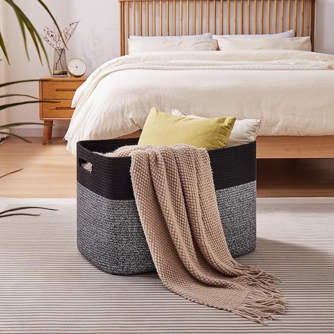 OIAHOMY 108L Extra Large Blanket Basket Dog Toy Basket Grey/Black | Rectangle - Image 2