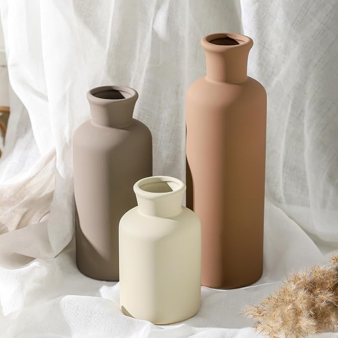 Ceramic Vase Set of 3, Flowers Neutral Modern Vases Home Decor Rustic Farmhouse - Image 6