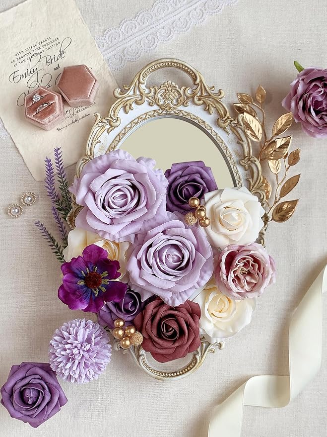 FACINOC Roses Artificial Flowers Purple Fake Flower - Image 3