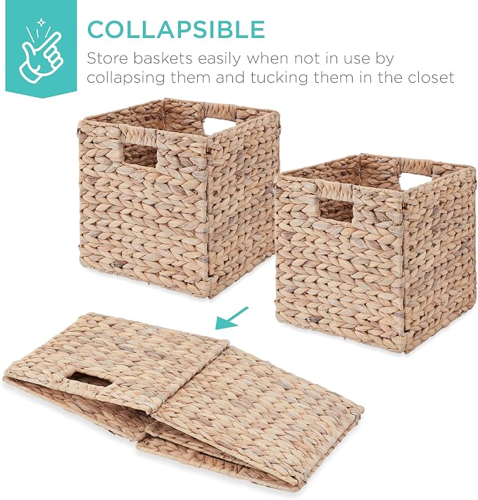 Best Choice Products 13x13in Pack of 5 Cube Storage Baskets, Water Hyacinth - Image 3