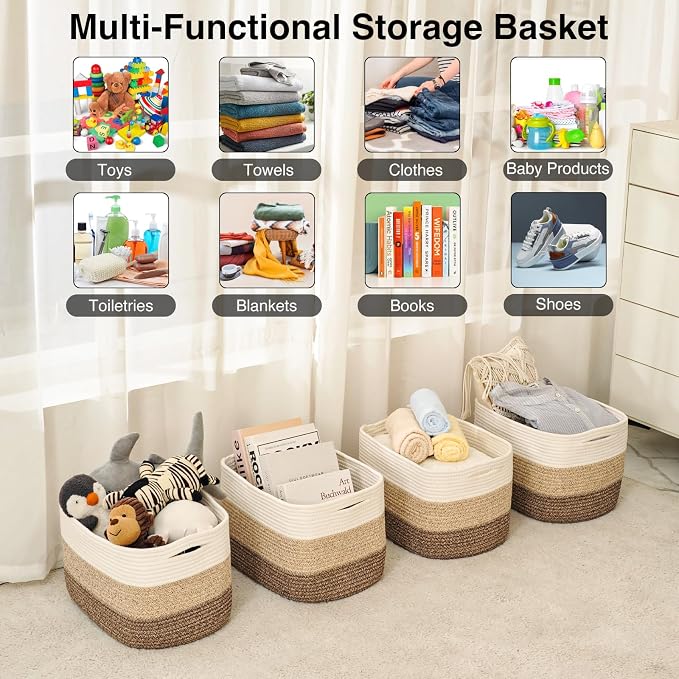 ICERZCZ Storage Baskets for Organizing & Shelves, Woven Cotton Rope - Image 4