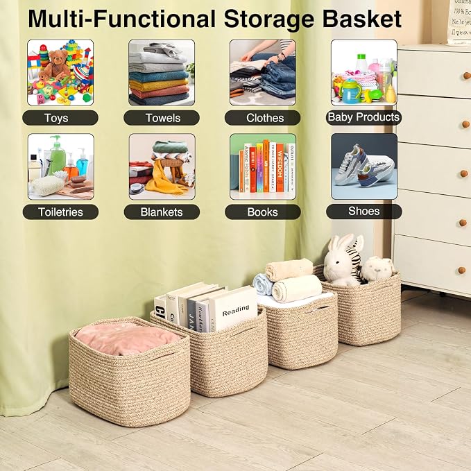 ICERZCZ Small Storage Baskets for Shelves Organizing, Woven Cotton Rope Baskets - Image 4