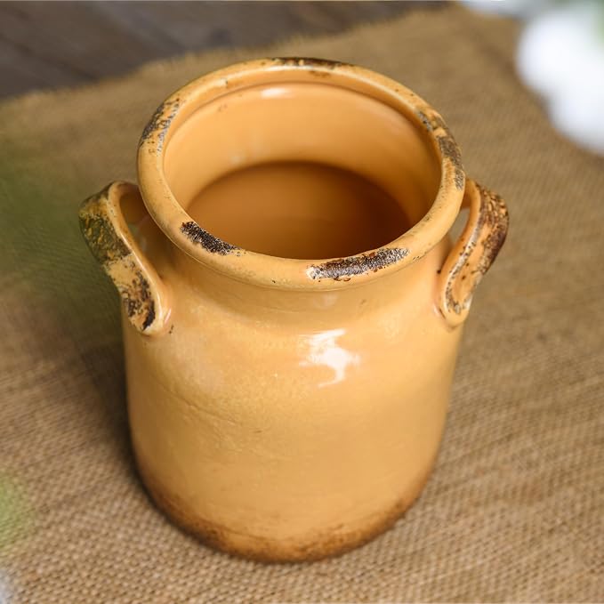 Quoowiit Ceramic Rustic Farmhouse Vase, Distressed Decorative Flower Vase - Image 4