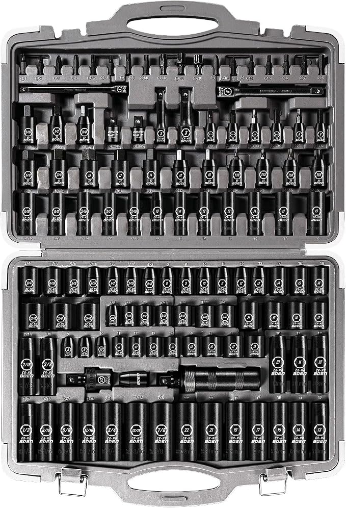 boen 119 Piece Impact Socket Set, 1/2" & 3/8" Drive Socket Set Deep/Shallow by BOEN