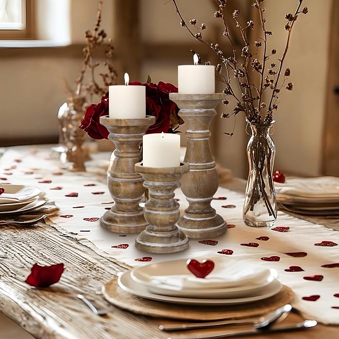 Candle Holder for Pillar Candle Set of 3, Farmhouse Wood Candle Holder - Image 4