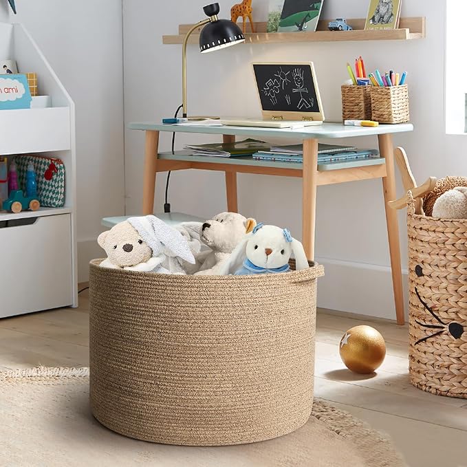 Extra Large Storage Basket, 22”x14” Woven Cotton Rope Basket, Big Kids Dog - Image 5