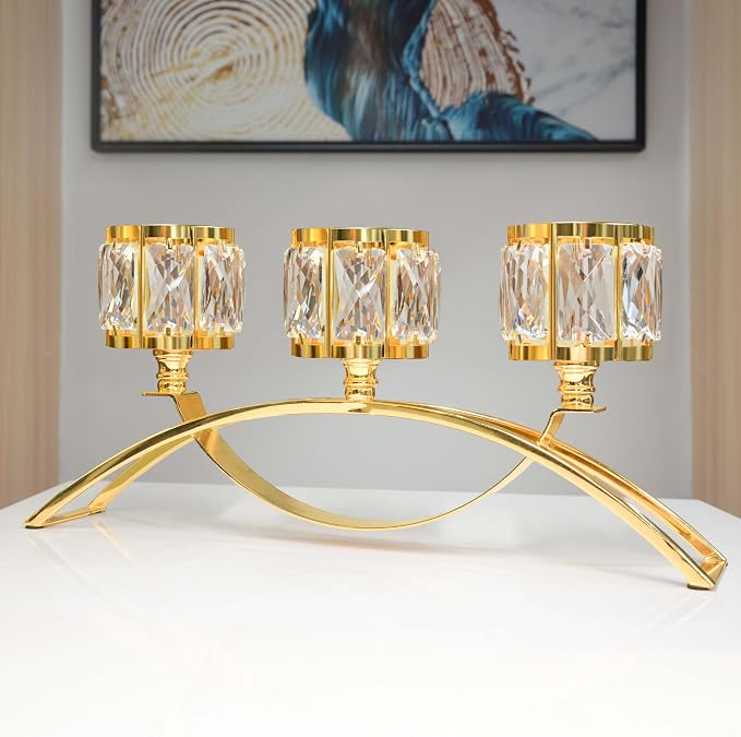 3 Arms Crystal Bowl Tealight Candelabra Votive Candle Stand, Wedding by KOLNLALA