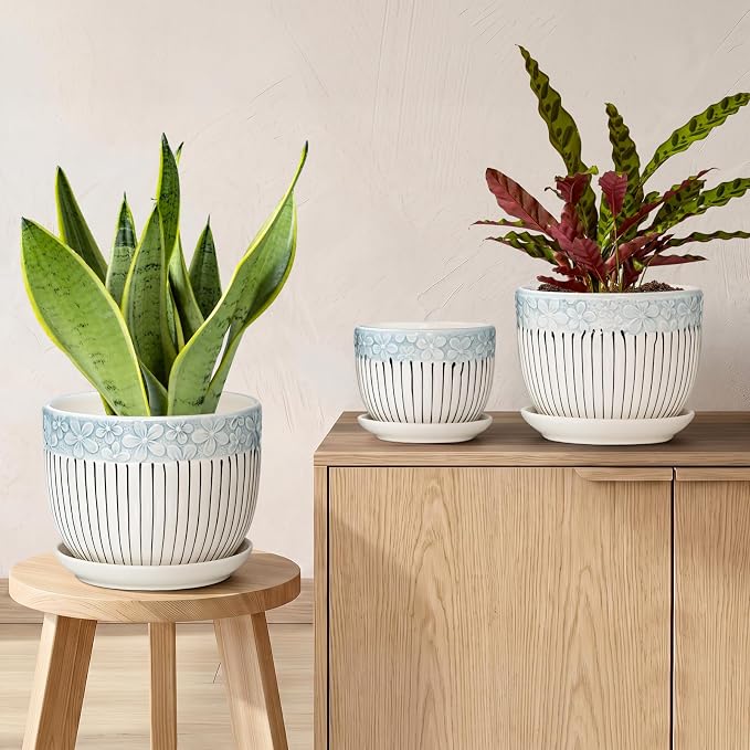 Gray Flower Pots, Texture Ceramic Plant Pots - Image 8