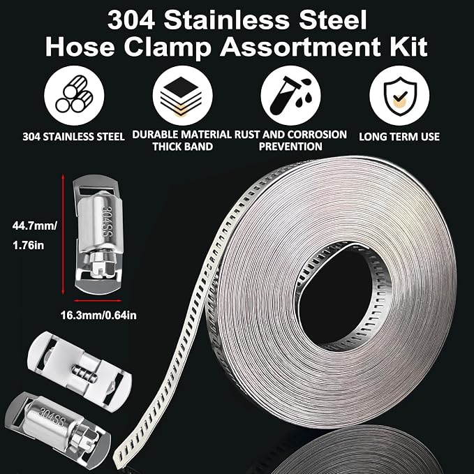 Hose Clamps Stainless Steel, Hose Clamp Assortment Kit, 32.81FT DIY Large - Image 6