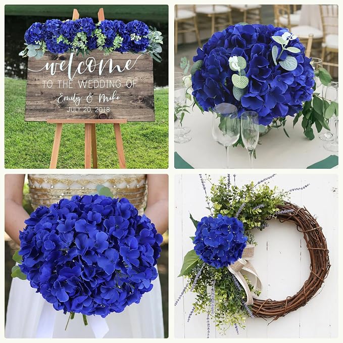 AVIVIHO 65pcs Fake Flowers Royal Blue Hydrangea Artificial Flowers Bulk Silk - Image 3