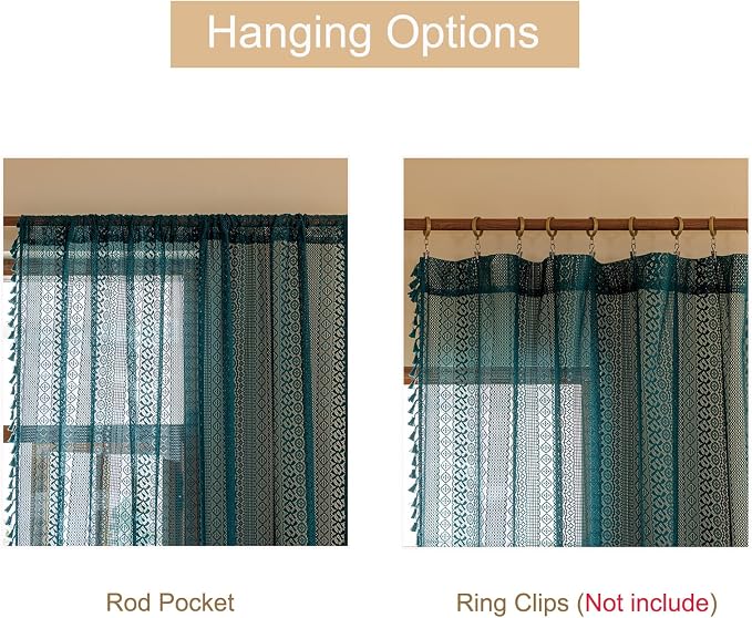 Sutuo Home Boho Lace Teal Curtains 96 inches Long - Image 5