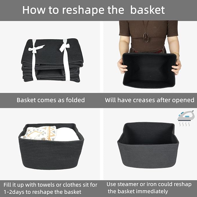 XUANGUO Woven Cotton Rope Storage Baskets 15x10x9.3" 3 Pack Black | Decorative - Image 7