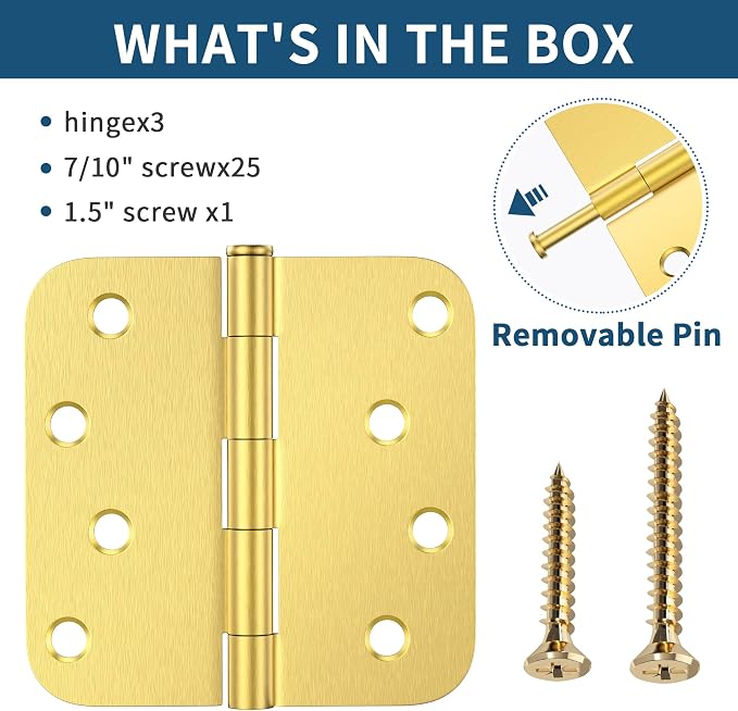 3 Pack Door Hinges 4 Inch, Brushed Gold Hinges - Image 8