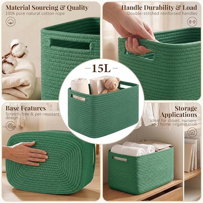 OIASKET 4Packs Natural Cotton Rope Storage Baskets - Image 3