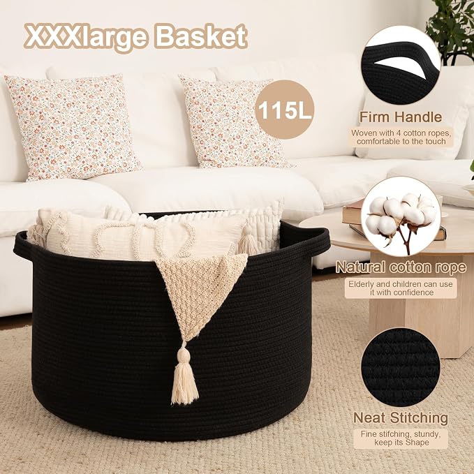 OIAHOMY 115L Extra Large Blanket Basket - Image 4