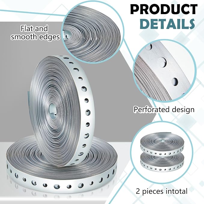 Gisafai 2 Rolls Galvanized Metal Pipe Strap 3/4 Inch x 50 ft 24 Gauge Total 100 - Image 3