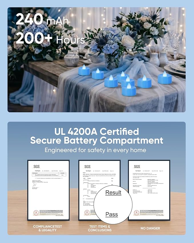 Homemory 50-Pack Light Blue Flameless Battery Tealight Candles, 200+ Hours | - Image 3