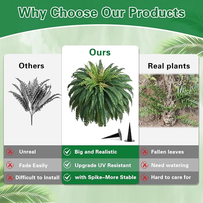 48In 96 Leaves Large Fake Ferns Plants 1Pc Artificial Ferns - Image 4