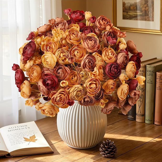 Alupssuc 30Pcs Ranunculus Artificial Flowers Fall Faux Silk Mini Ranunculus | - Image 5