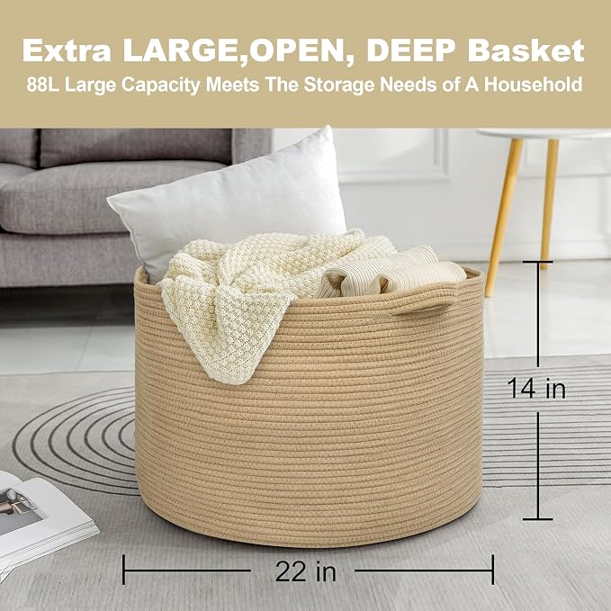 Extra Large Storage Basket, Soft Cotton Rope Bin - Image 3