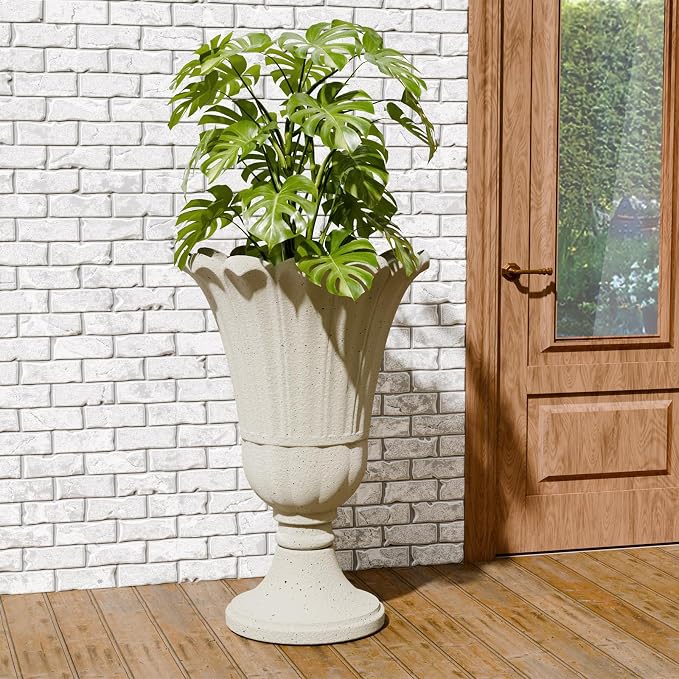 Tall Plastic Urn Planters and Pedestal - Image 6