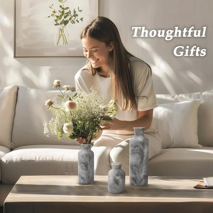 Resin 3 Piece Decorative Vase Set, Mantel and Shelf Decor. Boho Style Vases - Image 7