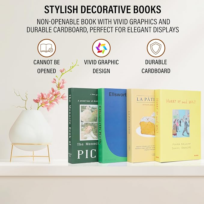 4 Pcs Decorative Books | Faux Neutral Coffee Table & Shelf Decor | Warm Organic - Image 9