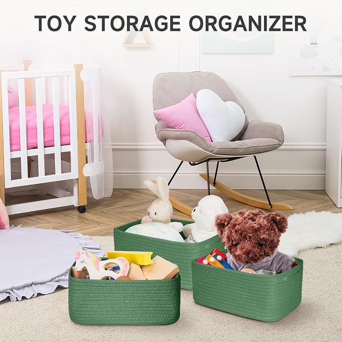3 Pack Small Storage Baskets for Organizing, 11.8×7.8×5.1", Cotton Rope Basket - Image 7