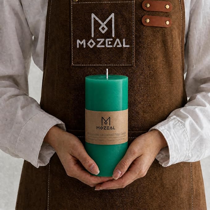 MOZEAL 3" x 8" Hand-Poured Unscented Large Candle, Smokeless Rustic Pillar - Image 2