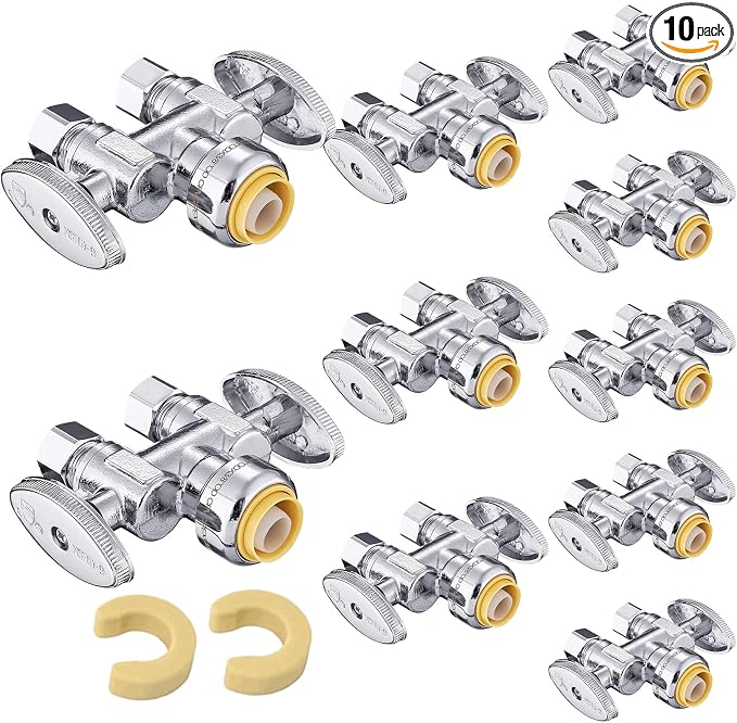 10PC EFIELD Push Fit 1/2" x Dual 3/8" OD Compression Straight Stop Valve | 1/4 by EFIELDPEXTUBING