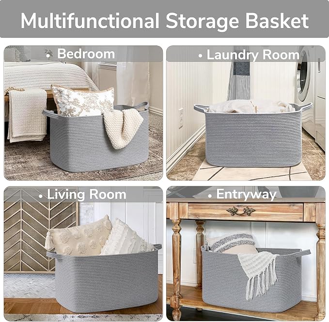 Goodpick Large Woven Rope Blanket Basket, 75L | 21.6'' x 14.9'' x 11.8'' - Image 4