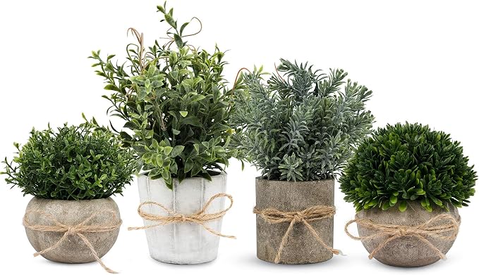 4 Pack Small Fake Plants in White Pulp Pot by Decorateyouridealhomewithease