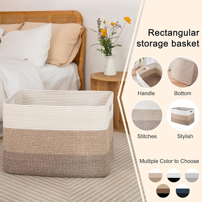 OIAHOMY Blanket Basket Laundry Basket Dog Toy Basket 108L Gradient Brown | - Image 5