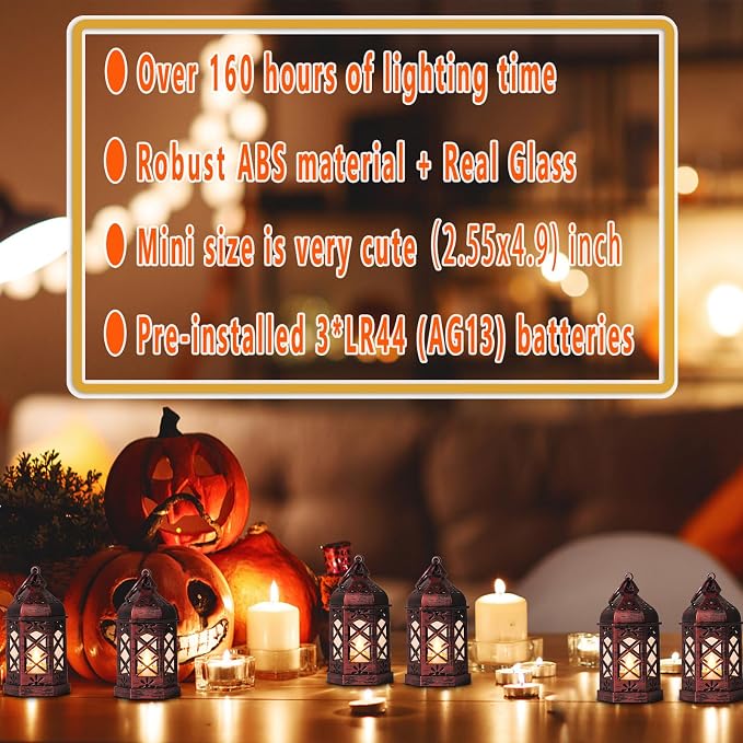 12-Pcs Mini Lanterns, Small Candle Lanterns Decorative, LED Tea Light Lantern - Image 6