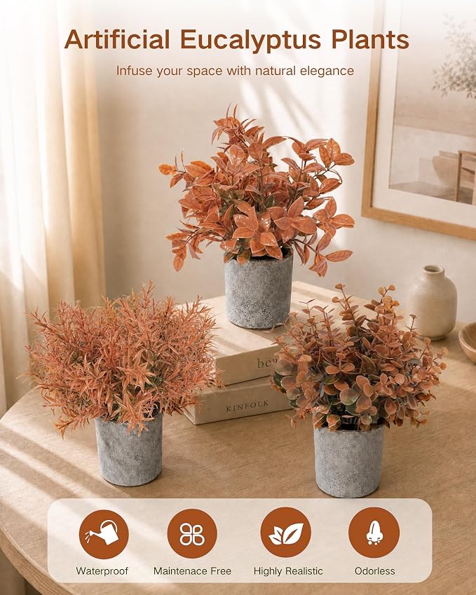 Velener Small Fake Eucalyptus Plant Artificial Potted Plants Indoor - Image 3
