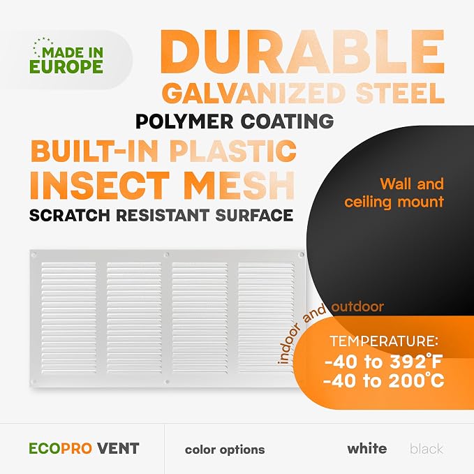 16 x 8 Inch White Galvanized Steel Return Air Register Vent Cover, AC Vent Cover - Image 3