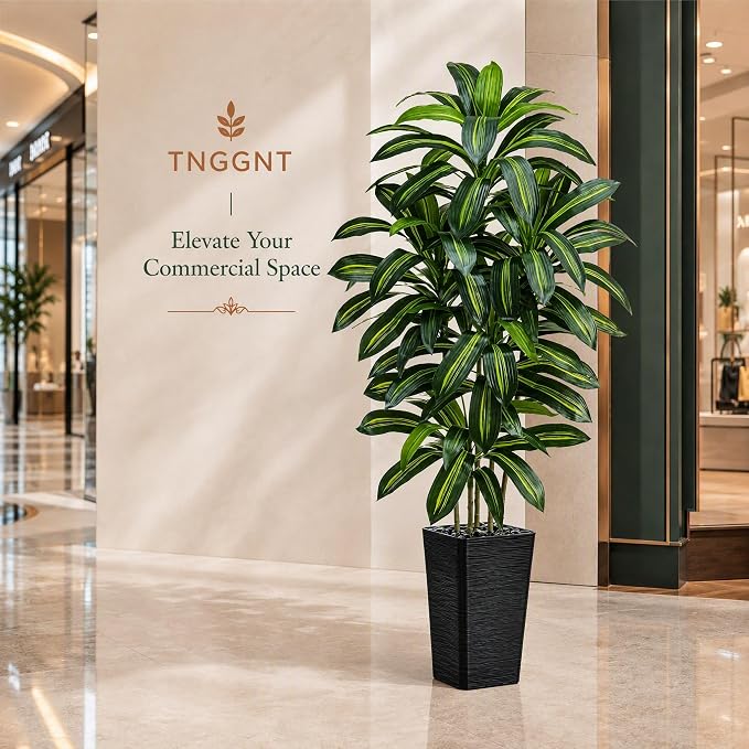 Artificial Dracaena Tree: 6FT Fake Plants Silk Faux Trees（Black Pot） | - Image 9