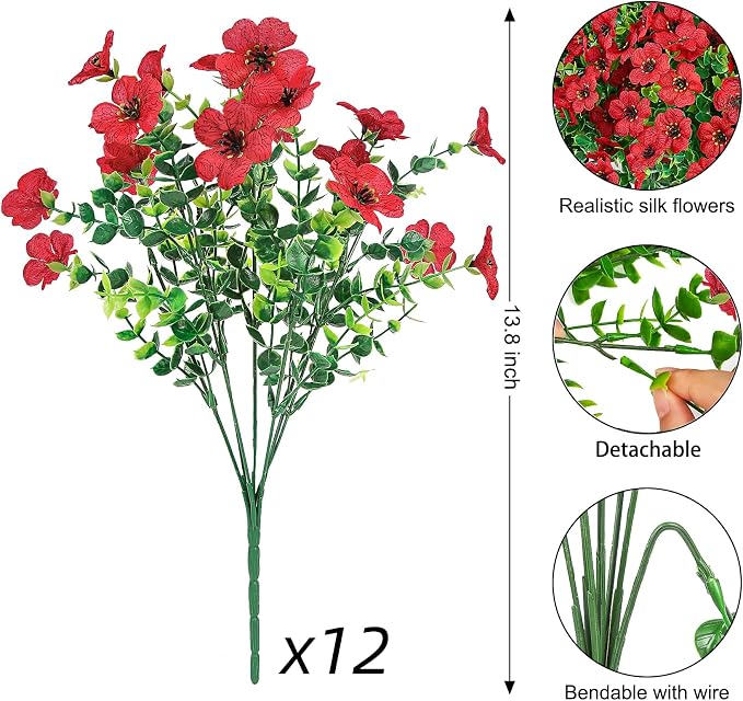 12 Pcs Artificial Flowers for Outdoors Decorations, UV resistant, faux plastic - Image 2