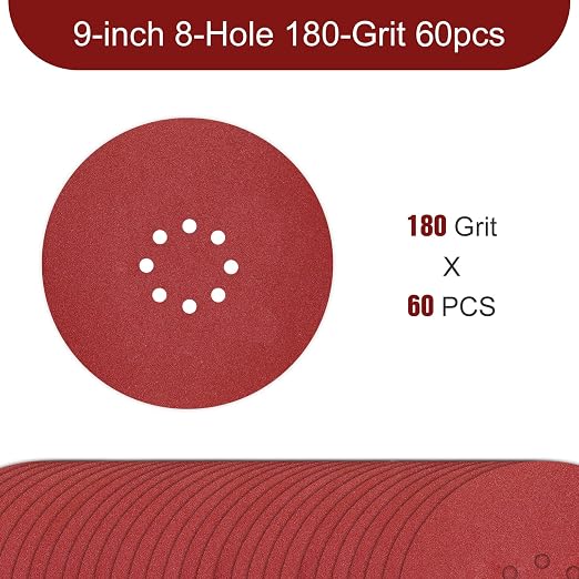 9 inch Sanding Discs 180 Grit 8 Holes Hook and Loop Sandpaper - Image 2